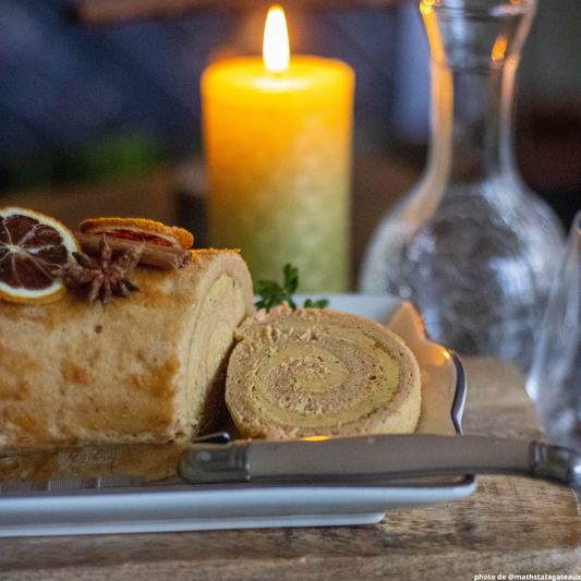 Roulé pain d’épices au Foie Gras, poivre Timut et figue