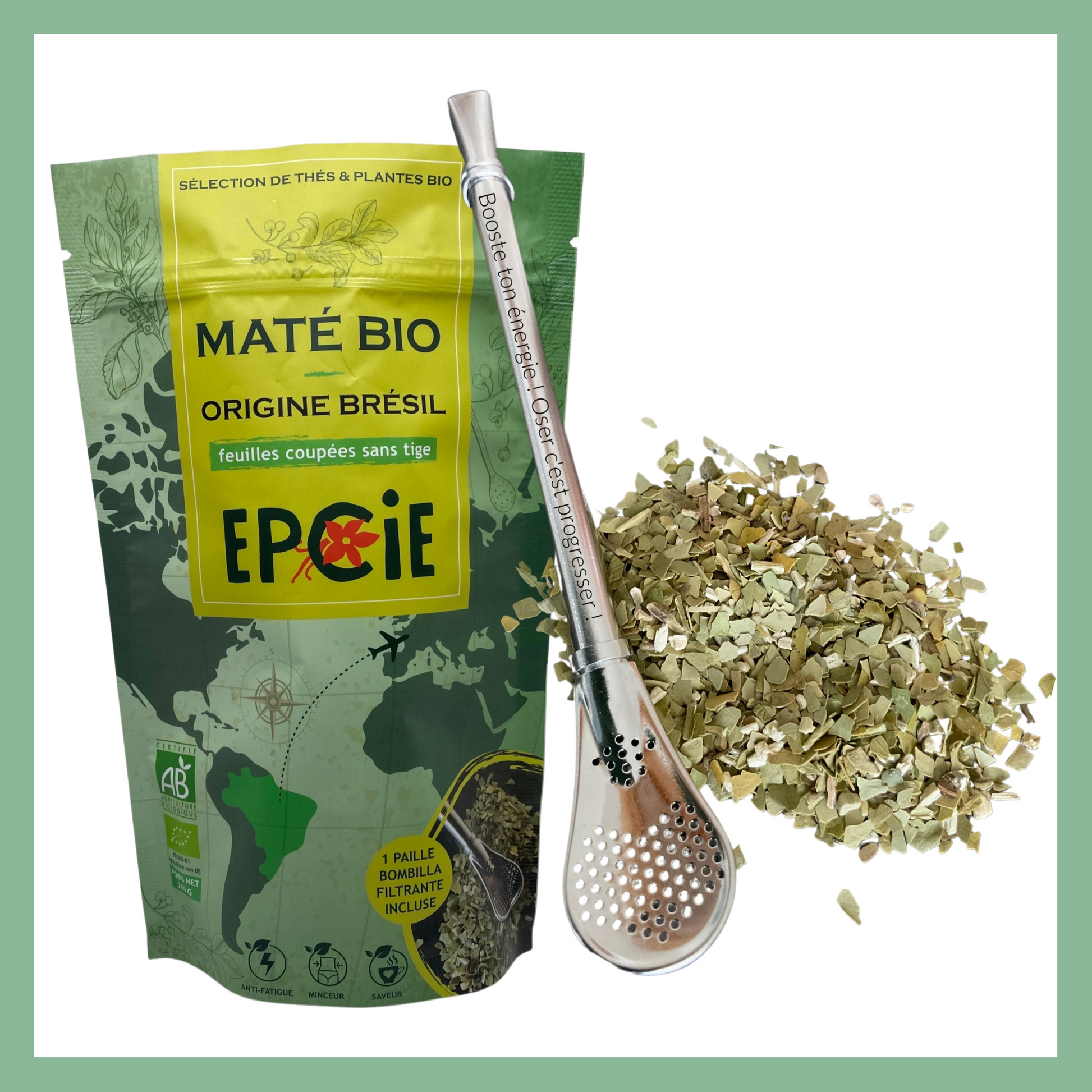 KIT de maté vert bio 200g + 1 Cuillère paille filtrante (bombilla) – EPCIE®